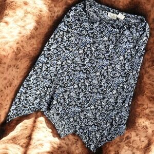 Vintage Kathie Lee Collection Skirt‎ Women L Blue Floral Rayon Handkerchief Hem